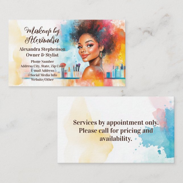 Tarjeta De Visita African American Woman Makeup Artist Beauty Salon (Anverso / Reverso)