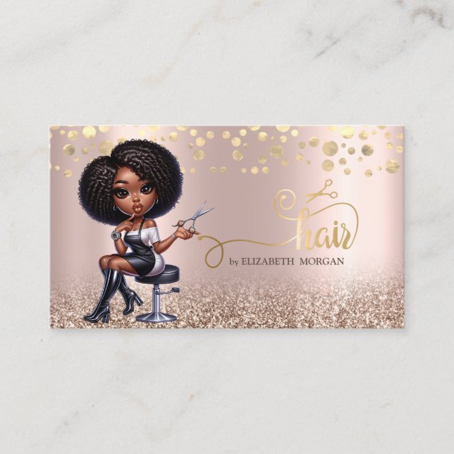 Tarjeta De Visita Afroamericana tijera a Rosa Purpurina de oro (Anverso)