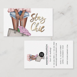 Tarjeta De Visita Afroamericano Denim Floral Azul y Rosa Busine