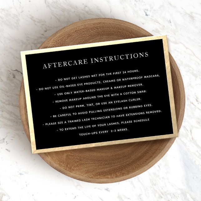 Tarjeta De Visita AfterCare para Extensiones Lash Marco dorado negro (Subido por el creador)
