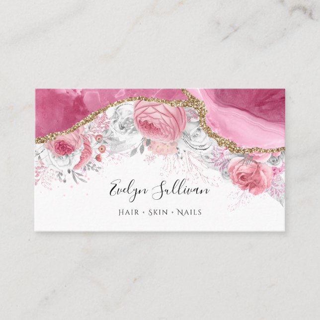 Tarjeta De Visita agaño floral rosa (Anverso)