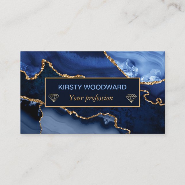 Tarjeta De Visita Agante de mármol Purpurina de oro azul y falso (Anverso)
