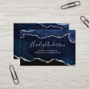 Tarjeta De Visita Agante dorado de color azul y Purpurina plateado d