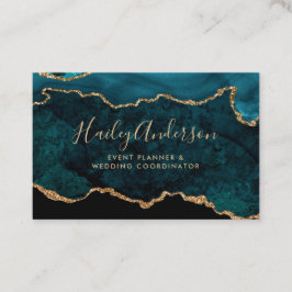 Tarjeta De Visita Agante dorado de color de agua verde azulado y Pur