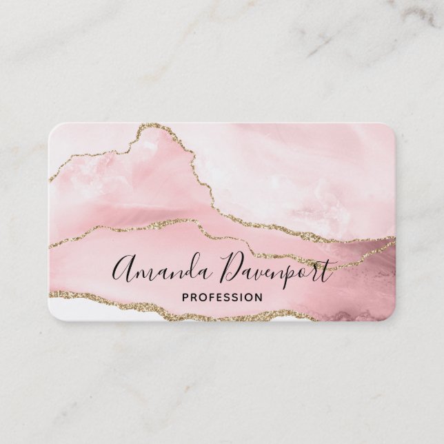 Tarjeta De Visita Agante Rubor rosa con cinta dorada elegante (Anverso)