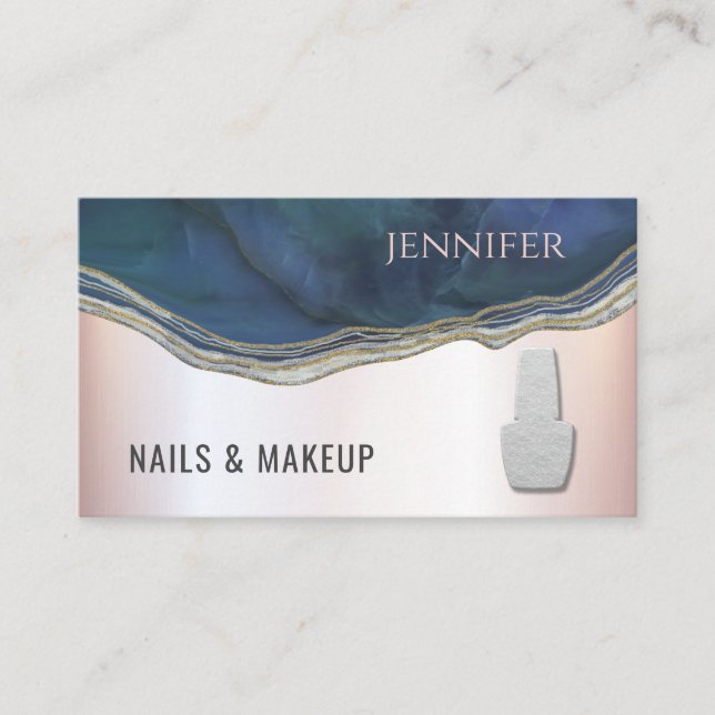 Tarjeta De Visita Agar azul marino geode moda clavo metálico suave r (Anverso)