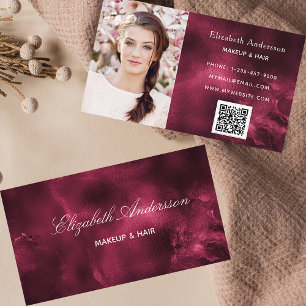 Tarjeta De Visita Agar de Borgoña foto código qr elegante