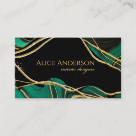 Tarjeta De Visita Agar verde dorado elegante negro
