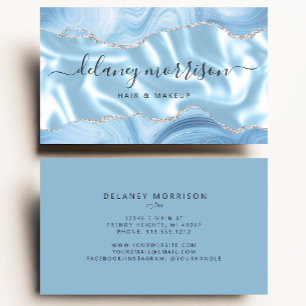 Tarjeta De Visita Ágata Azul Brillo Plateado Lujo