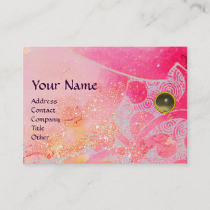 Tarjeta De Visita AGATA DE ONDAS MONOGRAMA, rosa brillante gris mora