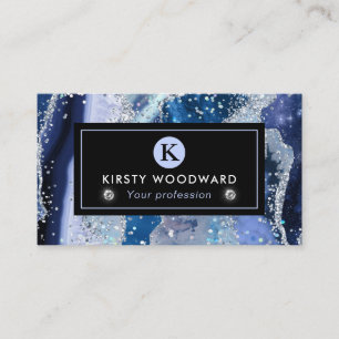 Tarjeta De Visita Agata elegante azul con brillo y lentejuelas