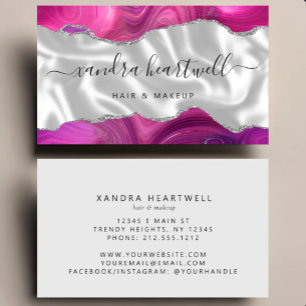 Tarjeta De Visita Ágata Magenta Brillo de Plata Lujo Estilista