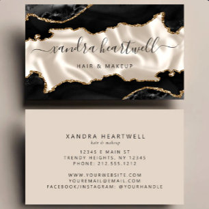 Tarjeta De Visita Ágata Marfil Oro Negro Lujo Estilista