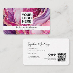 Tarjeta De Visita Agata morada glamurosa y logotipo de código QR