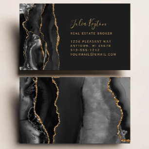 Tarjeta De Visita Ágata Negra Geoda Oro Brillo Inmobiliaria