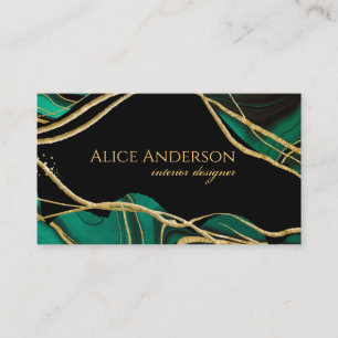 Tarjeta De Visita Ágata verde oro negro elegante