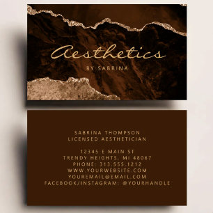 Tarjeta De Visita Agate Dorado Moca Glitter Luxe Esteticista