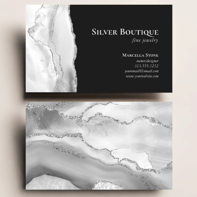 Tarjeta De Visita Agate Geode JewelDesigner Gray White Silver (Subido por el creador)