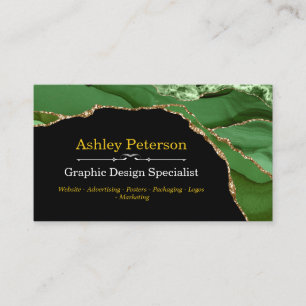 Tarjeta De Visita Agate Green y Gold Faux Purpurina