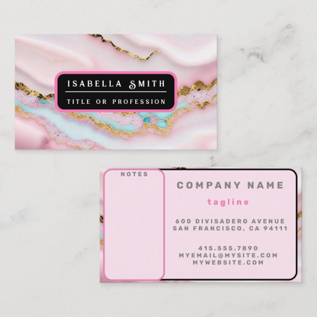 Tarjeta De Visita Agate Marble popular colección de oro rosa azul (Anverso / Reverso)