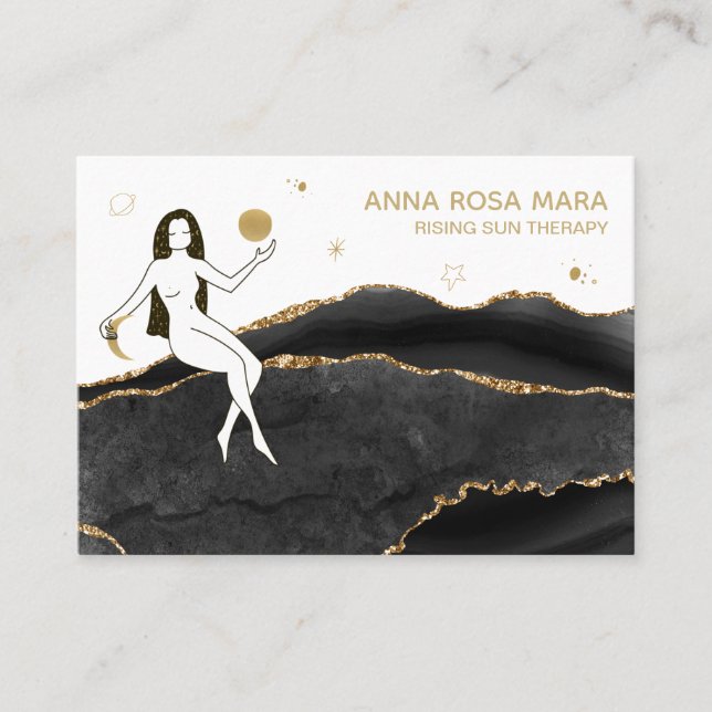Tarjeta De Visita *~* Agate negro - Diosa Purpurina de oro celestial (Anverso)