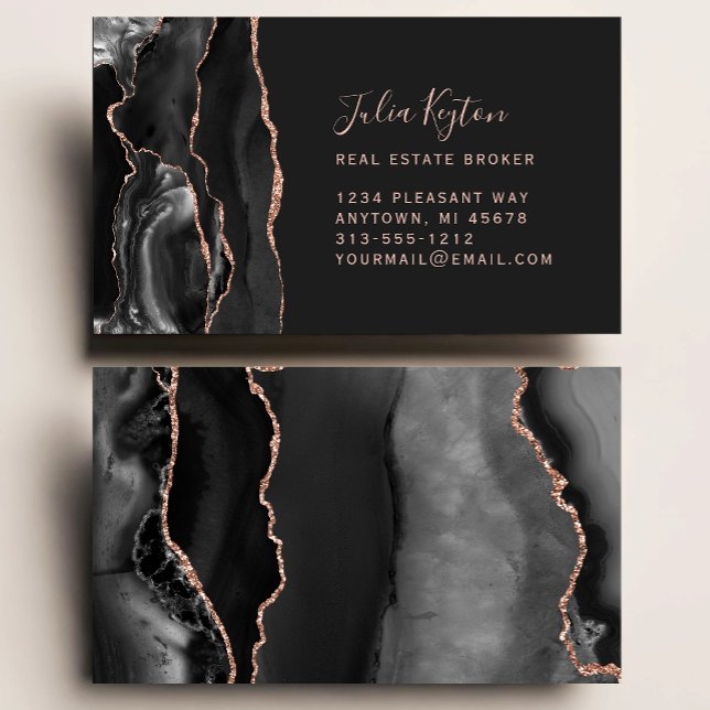 Tarjeta De Visita Agate negro Geode Rosa Purpurina de oro inmobiliar (Subido por el creador)