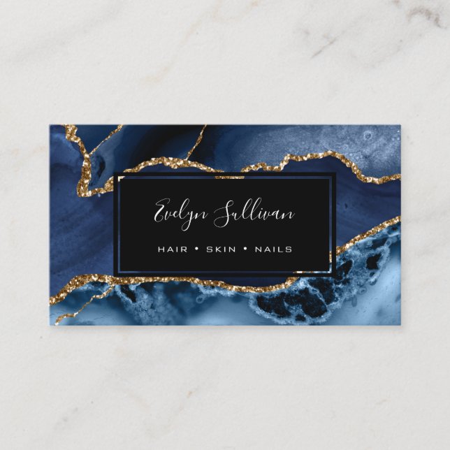 Tarjeta De Visita agate purpurina azul y oro (Anverso)