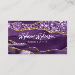 Tarjeta De Visita Agate Purpurina de Glam Morado Estilo Moda Moderno