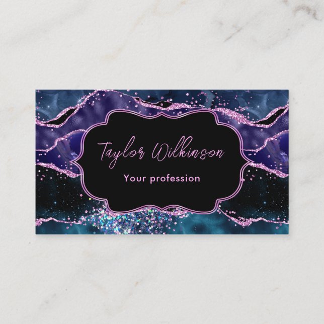 Tarjeta De Visita Agato oceánico Purpurina azul y morado de la marin (Anverso)