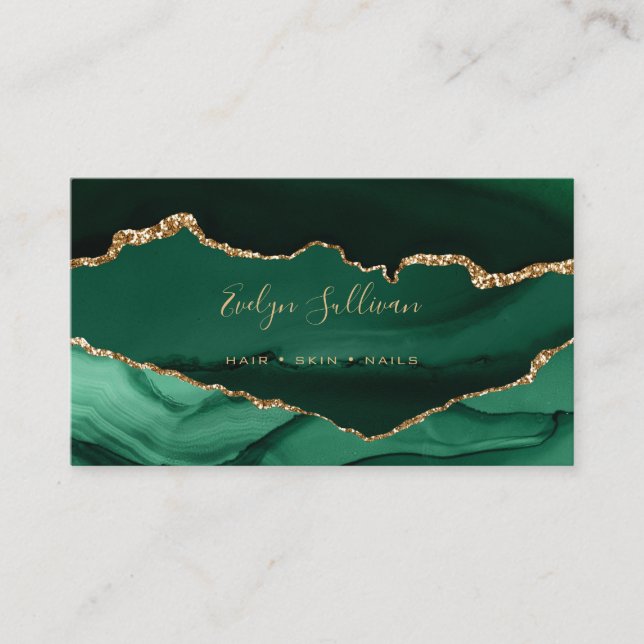 Tarjeta De Visita agato verde esmeralda y oro (Anverso)