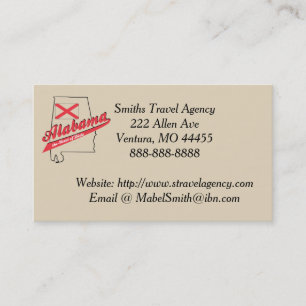 Tarjeta De Visita Agencia de viajes Alabama Heart of Dixie