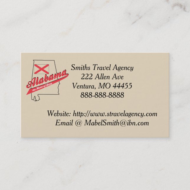 Tarjeta De Visita Agencia de viajes Alabama Heart of Dixie (Anverso)