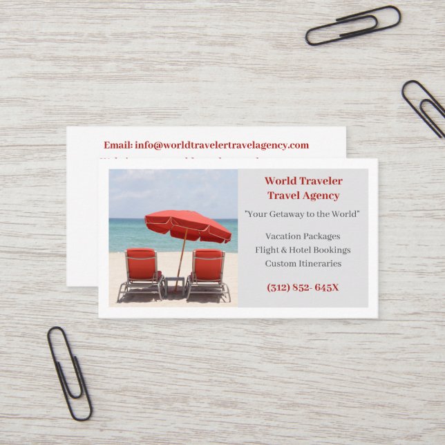 Tarjeta De Visita Agencia de Viajes Blancos Red Beach Chairs (Anverso/Reverso In Situ)