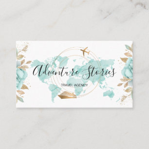 Tarjeta De Visita Agencia de viajes Blog de viajes Blue World Map Cr