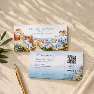Tarjeta De Visita Agencia de Viajes Santorini Acuarela