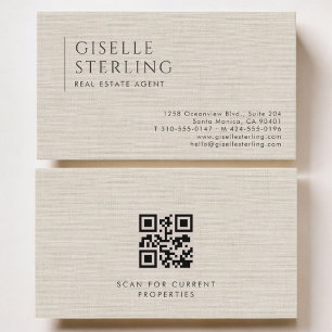 Tarjeta De Visita Agente de Bienes Raíces Código QR de Lino Neutro d