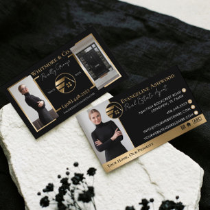 Tarjeta De Visita Agente de Bienes Raíces Corredor Lujo Negro Oro Fo