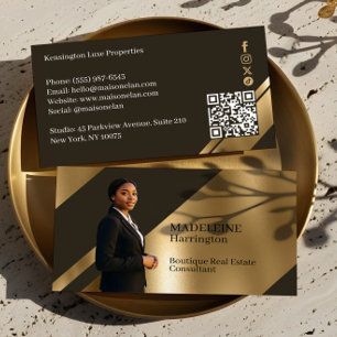 Tarjeta De Visita Agente de Bienes Raíces de Lujo Brown & Gold Luxe 