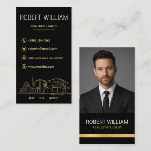 Tarjeta De Visita Agente de bienes raíces de lujo Foto vertical Blac