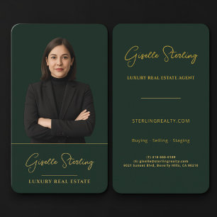Tarjeta De Visita Agente de Bienes Raíces Foto Verde Oro