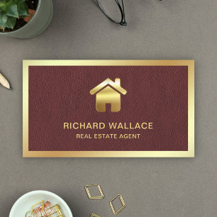 Tarjeta De Visita Agente de Bienes Raíces Logo Hogar Hoja de Oro Cue