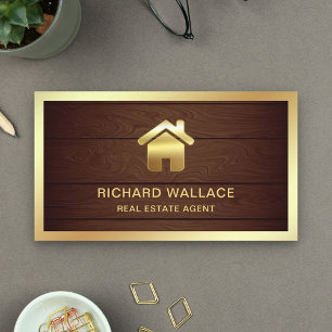 Tarjeta De Visita Agente de Bienes Raíces Logotipo Hogar Hoja de Oro