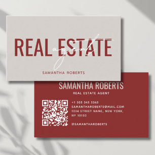 Tarjeta De Visita Agente de bienes raíces moderno Código QR beige ro
