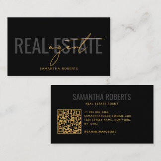 Tarjeta De Visita Agente de bienes raíces moderno Código QR negro or