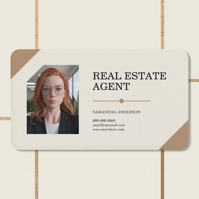 Tarjeta De Visita Agente de Bienes Raíces Premium con Foto (Premium Real Estate Agent with Photo Business Card)