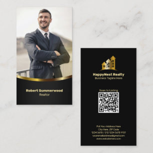 Tarjeta De Visita Agente de bienes raíces vertical de lujo Foto negr