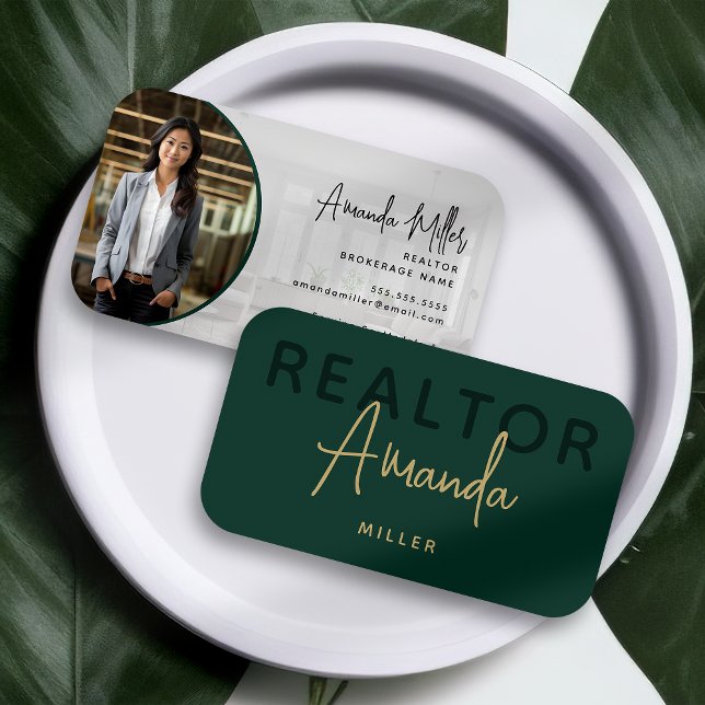 Tarjeta De Visita Agente de corredores inmobiliarios Green and Gold  (Subido por el creador)