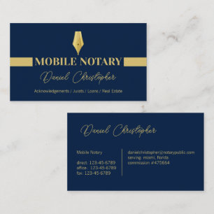 Tarjeta De Visita Agente de firma de notario móvil azul y oro