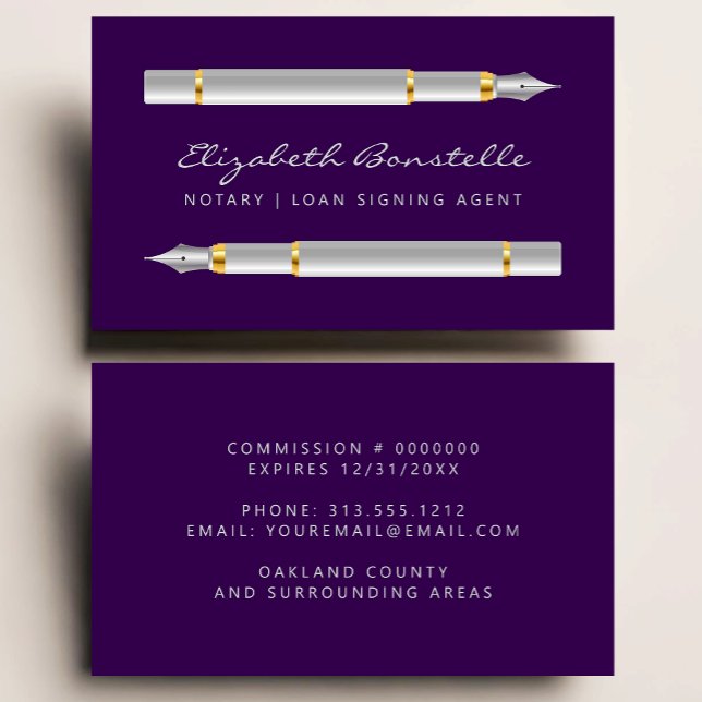 Tarjeta De Visita Agente de firma de notario móvil Fuente Pens Purpl (Subido por el creador)
