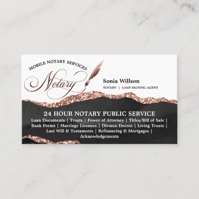 Tarjeta De Visita Agente de firma de notario móvil y préstamo Black  (Anverso)